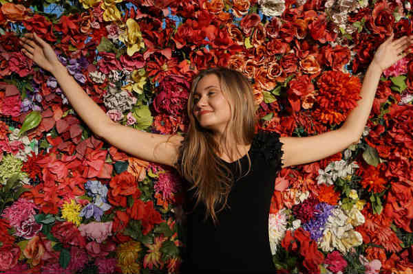 woman on flowers