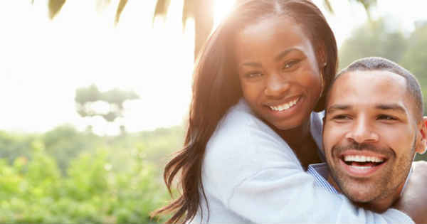 man and woman happy on a date